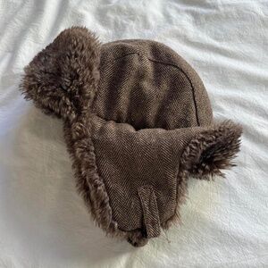 Trapper Hat Wool Faux Fur Winter One Size